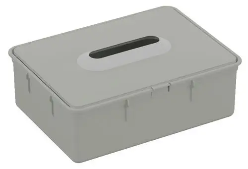 Kunststoffbox in Lichtgrau mit Schlitzöffnung, geeignet zur Aufbewahrung von Feuchtpapier. Hersteller ist Keuco.